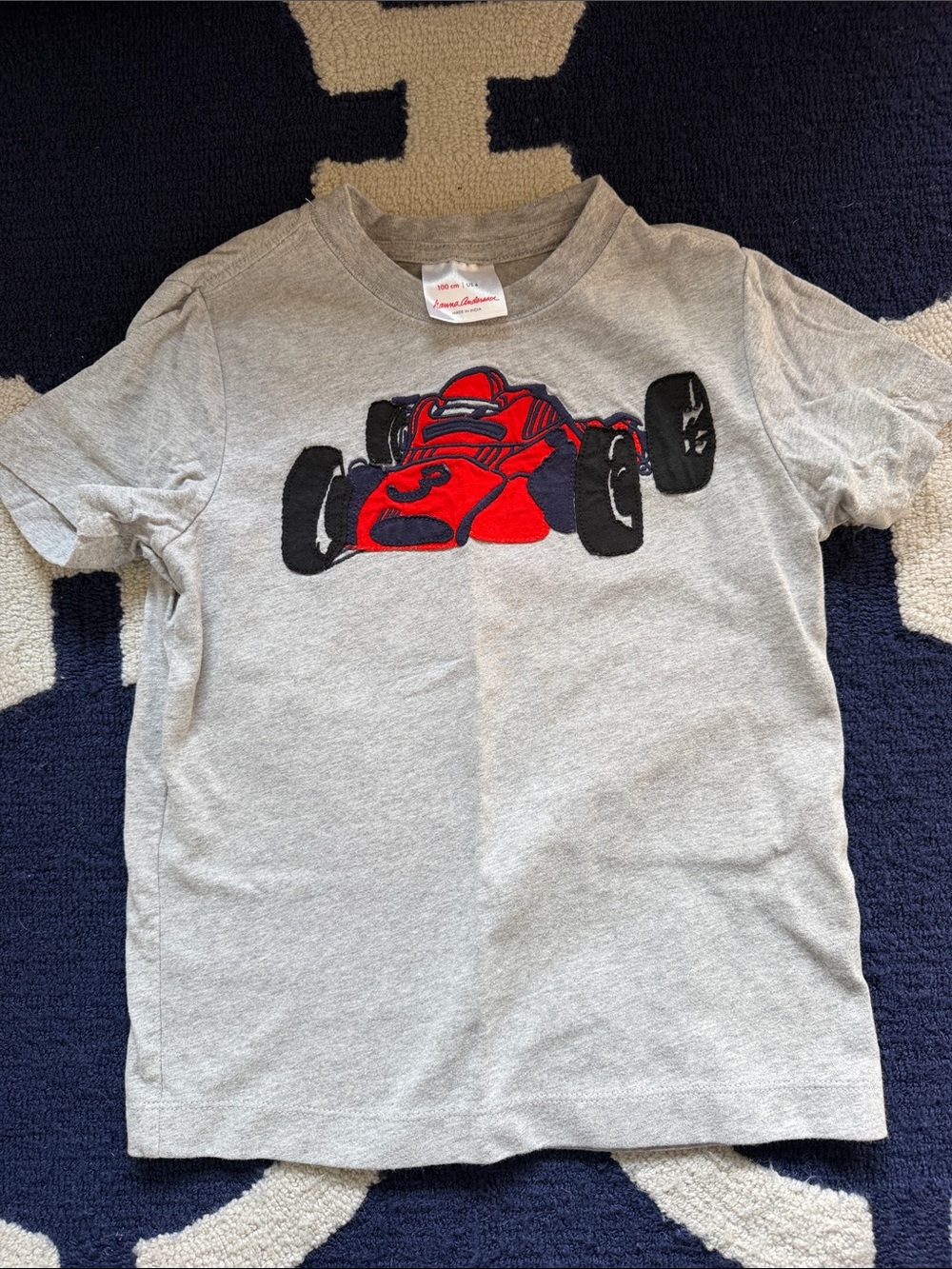 Hanna Andersson Kids Gray Tee with Red Racing Car embroidered size 4